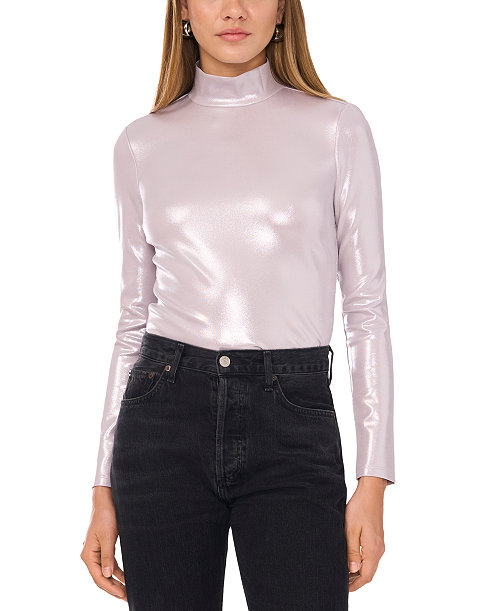 Women's High-Neck Long-Sleeve Metallic Top