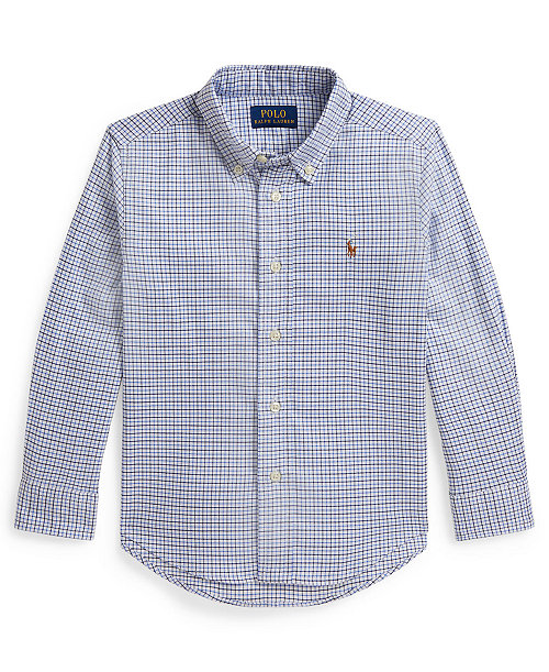 Boys' 2T-7 Checked Performance Oxford Shirt