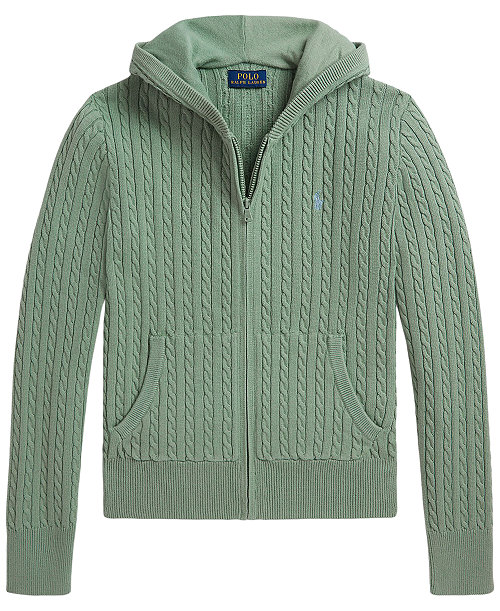 Girls' 7-16 Mini-Cable Full-Zip Sweater