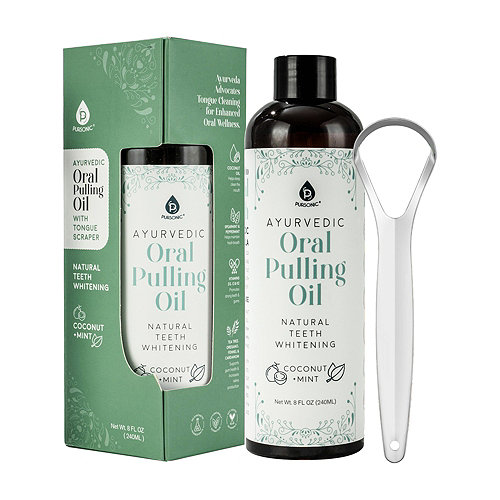 Ayurvedic Oral Pulling Oil with Tongue Scraper