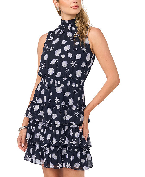 Women's High-Neck Smocked Waist Dress