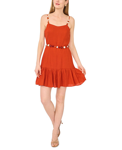 Women's Sweetheart Neck Sleeveless Mini Linen Dress