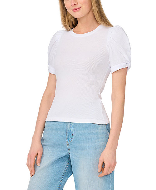 Women's Puff-Sleeve Short-Sleeve Knit T-shirt