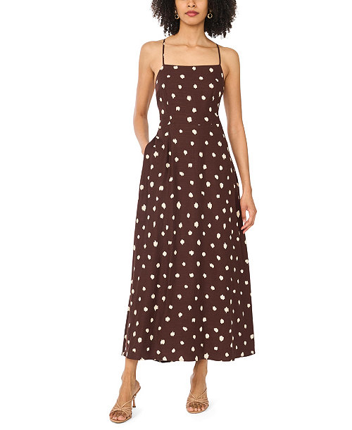 Women's Linen Blend Printed Maxi Dress