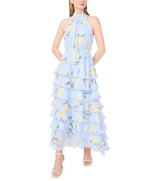 Women's Collared Neck Tiered Maxi Dress