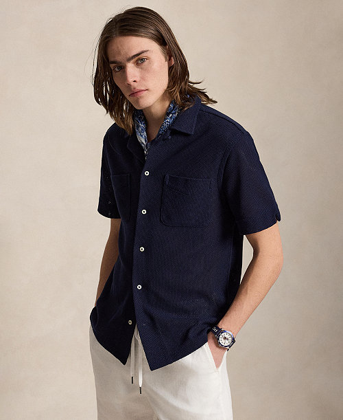 Textured Pointelle Camp Shirt