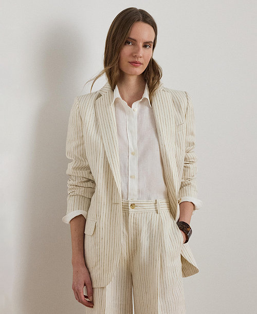 Women's Pinstripe Notch Lapel Long-Sleeve Blazer